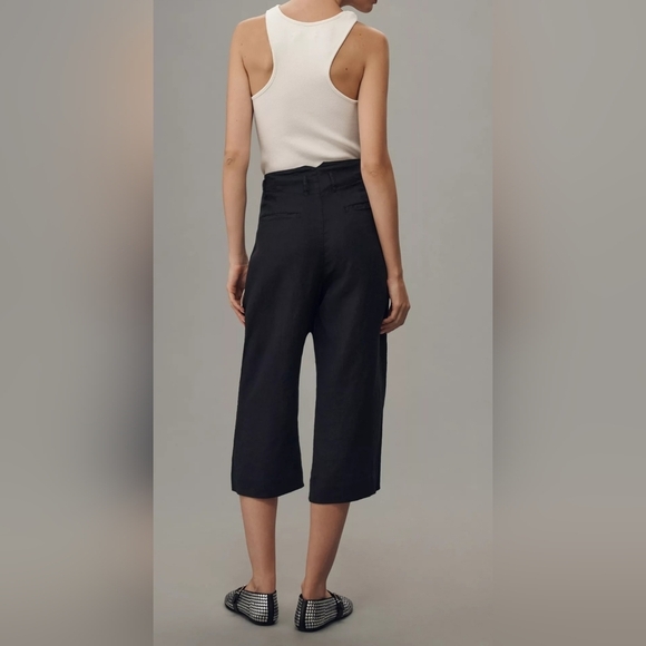 By Anthropologie Women's Linen Shirt-Tie Capri Pants, Black - Picture 3 of 13